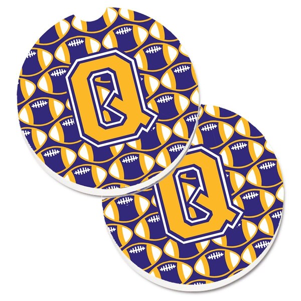 Carolines Treasures Letter Q Football Purple and Gold Cup Holder Car Coaster, PK2 CJ1064-QCARC - main